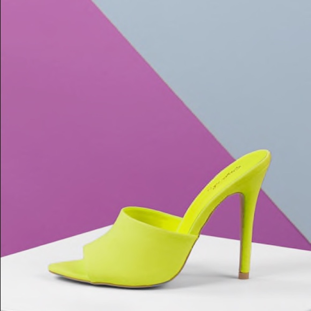 Open Pointed Toe Neon Slip On Stiletto Heel Mules